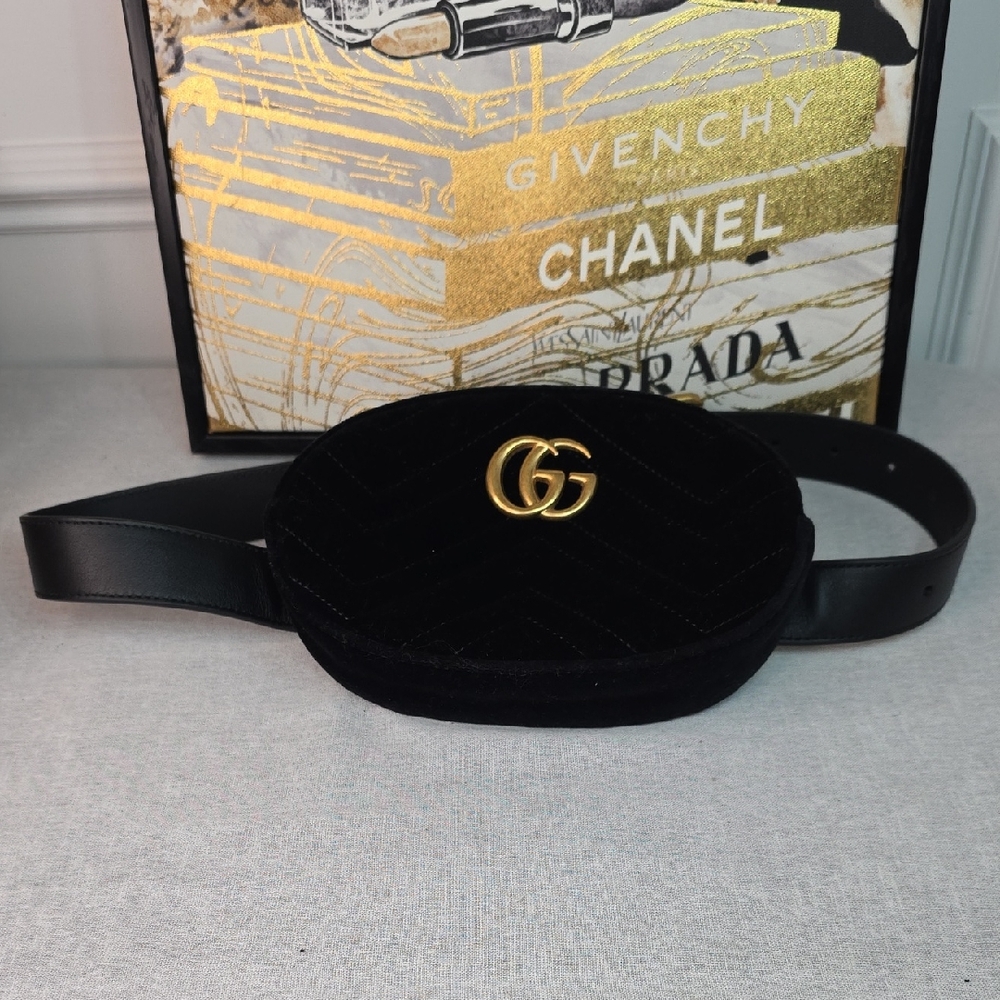 Gucci Quilted Velvet GG Marmont Belt Bag Size 75/30